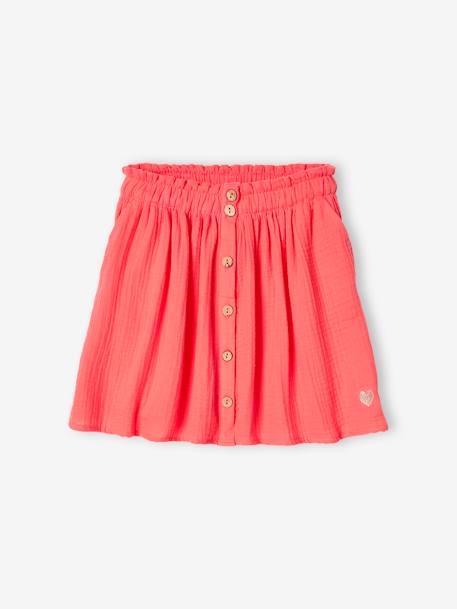 Coloured Skirt in Cotton Gauze, for Girls coral+grey blue+pale yellow+pistachio+rose - vertbaudet enfant 