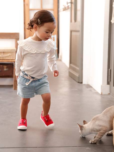 Paperbag Shorts with Belt for Babies BLUE LIGHT WASCHED - vertbaudet enfant 