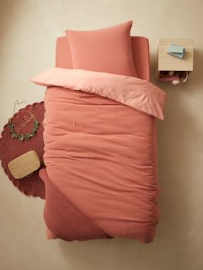 Linge de lit & Déco-Linge de lit enfant-Parure enfant bicolore housse de couette + taie d'oreiller en gaze de coton