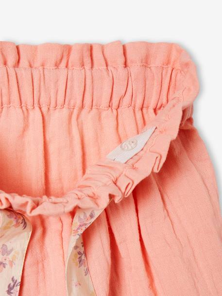 Shorts in Cotton Gauze with Scalloped Trim for Girls coral+nude pink+printed blue - vertbaudet enfant 