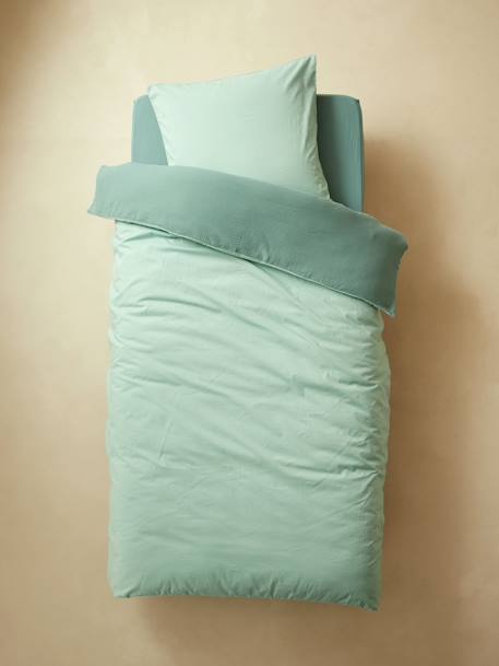 Parure housse de couette enfant et taie d'oreiller en gaze de coton bleu+rose+vert émeraude - vertbaudet enfant 