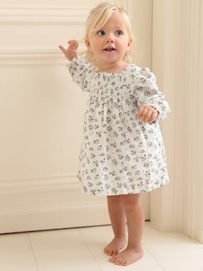 Baby-Dresses & Skirts-Smocked Dress with Flowers, for Babies