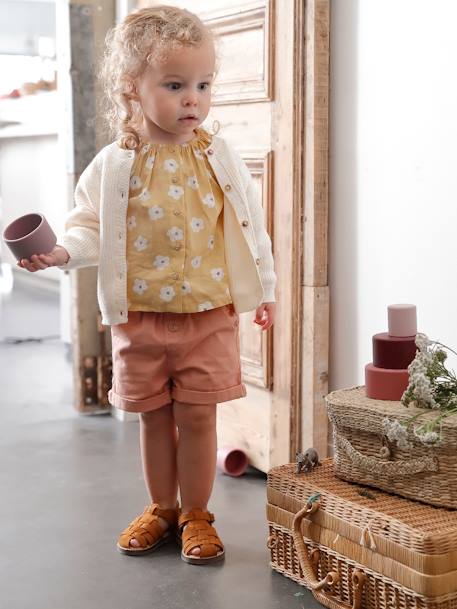 Cardigan in Brioche Stitch, Iridescent Motif, for Babies ecru - vertbaudet enfant 