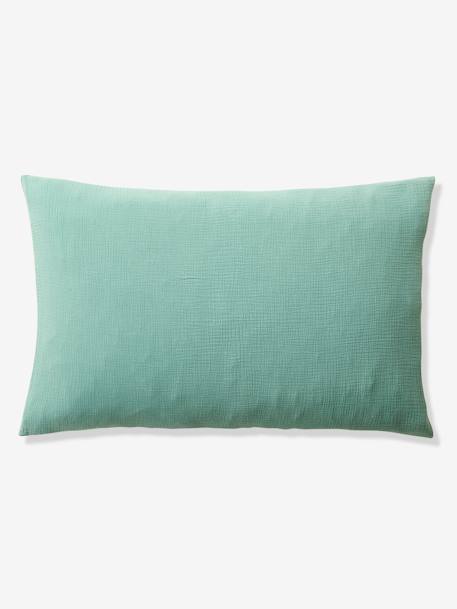 Parure housse de couette enfant et taie d'oreiller en gaze de coton bleu+rose+vert émeraude - vertbaudet enfant 