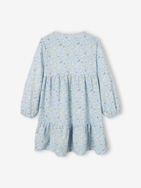Floral, Ruffled Dress, Quilted Fancy Detail, for Girls sky blue - vertbaudet enfant 