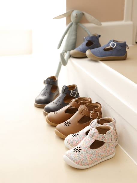 Leather T-Strap Shoes for Babies blue - vertbaudet enfant 