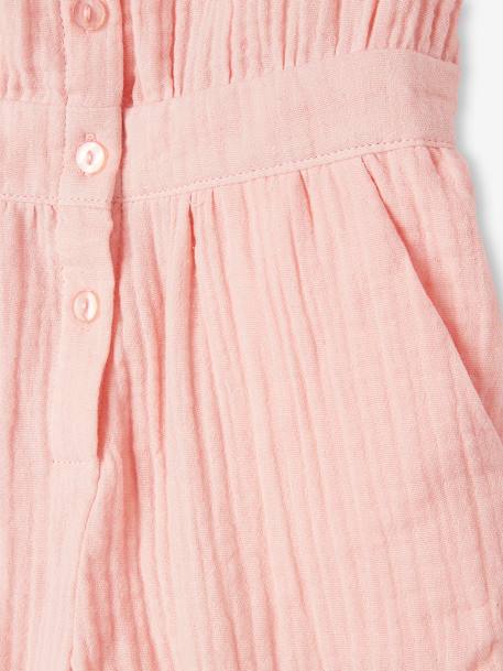 Cotton Gauze Jumpsuit for Babies, Broderie Anglaise Collar, for Girls pale pink - vertbaudet enfant 
