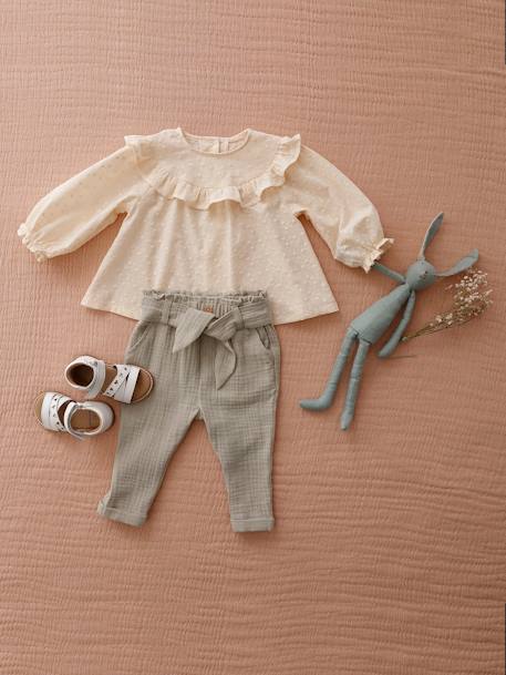 Embroidered Blouse with Ruffle for Babies ecru - vertbaudet enfant 