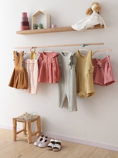 Blouse bébé gaze de coton à volants écru+vert amande+vieux rose - vertbaudet enfant 