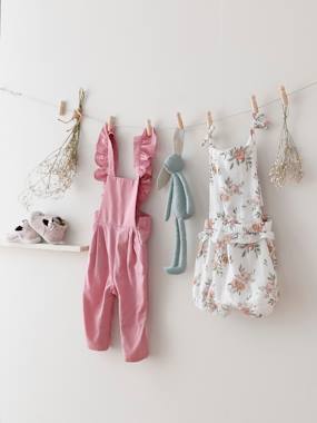 -Frilly Dungarees in Linen & Cotton, for Babies