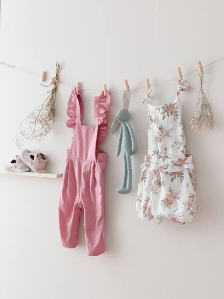 Frilly Dungarees in Linen & Cotton, for Babies rose - vertbaudet enfant 