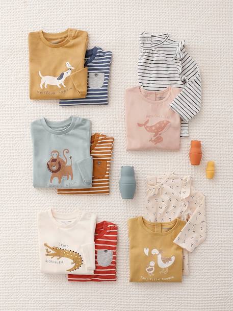 Lot de 2 T-shirts basics bébé motif animal et rayé bleu grisé+bronze - vertbaudet enfant 
