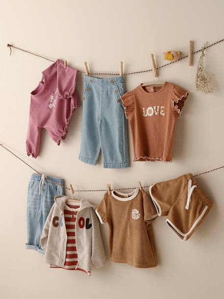 Ensemble bébé tee-shirt + short en éponge rayé bleu+taupe - vertbaudet enfant 