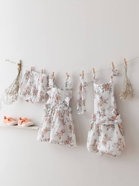 Floral Jumpsuit with Straps, for babies white - vertbaudet enfant 