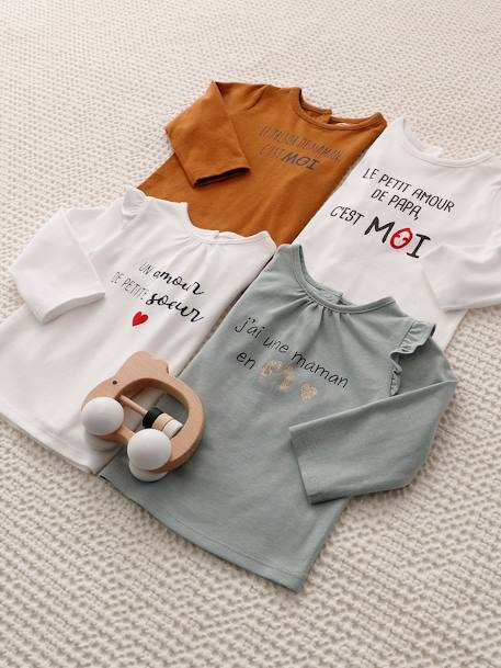 T-shirt bébé à message manches longues blanc+gris chiné - vertbaudet enfant 