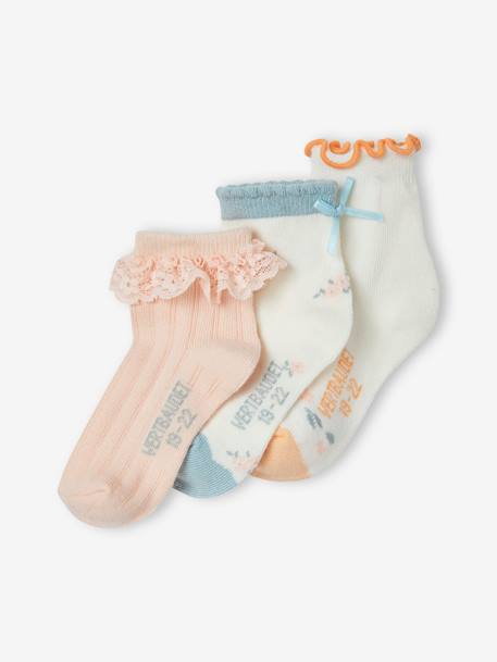 Pack of 3 Pairs of Fancy Socks for Baby Girls pale pink - vertbaudet enfant 