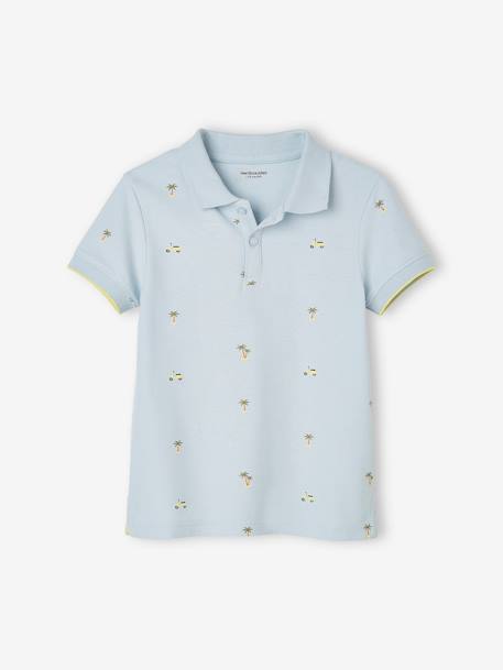 Printed Polo Shirt in Piqué Knit for Boys printed blue - vertbaudet enfant 