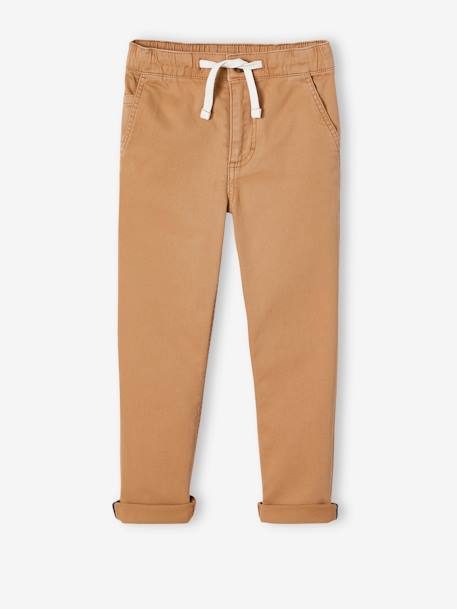 Chino Trousers, Easy to Slip On, for Boys beige+BLUE DARK SOLID WITH DESIGN+GREEN MEDIUM SOLID WITH DESIG - vertbaudet enfant 
