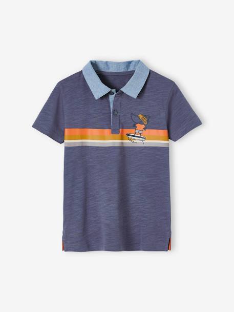 Striped Polo Shirt with Chambray Details for Boys slate blue - vertbaudet enfant 