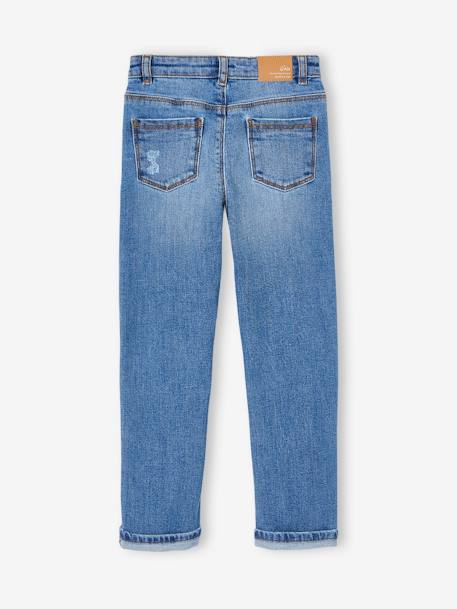 Straight Leg Jeans with Decorative Bow for Girls stone - vertbaudet enfant 