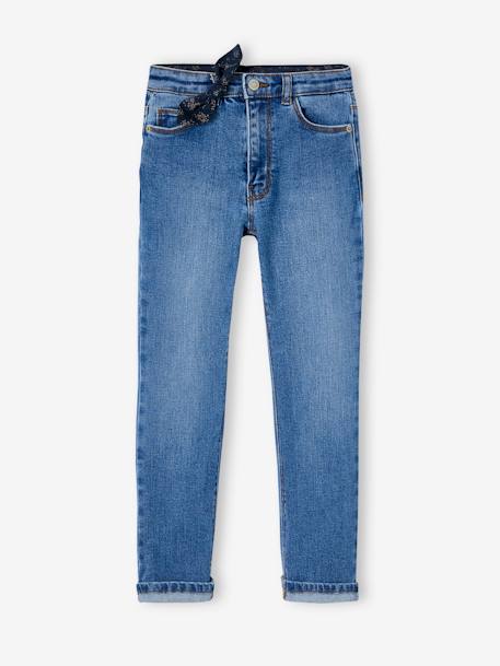Straight Leg Jeans with Decorative Bow for Girls stone - vertbaudet enfant 