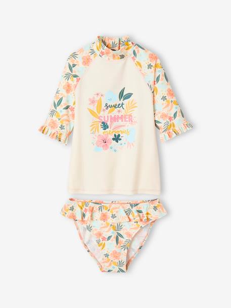 UV Protection T-Shirt + Briefs Swimsuit Set for Girls pale pink - vertbaudet enfant 