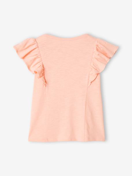 T-Shirt with Ruffles for Girls coral+peach+sage green - vertbaudet enfant 