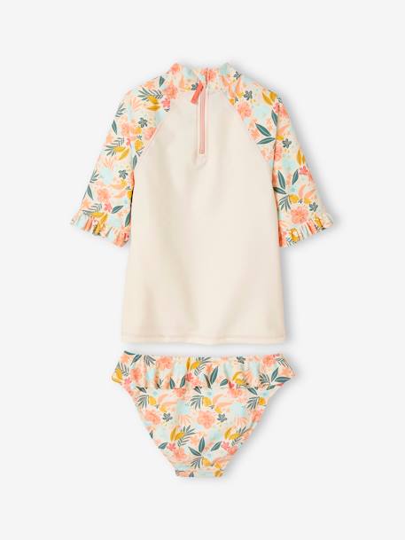 UV Protection T-Shirt + Briefs Swimsuit Set for Girls pale pink - vertbaudet enfant 