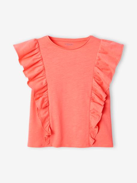 T-shirt à volants fille corail+pêche+vert sauge - vertbaudet enfant 