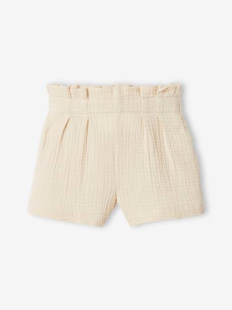Occasion Wear Outfit: Blouse with Ruffles & Shorts in Cotton Gauze, for Girls ecru - vertbaudet enfant 