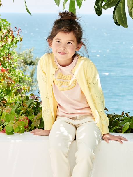 Openwork Cardigan with Flowers, for Girls yellow - vertbaudet enfant 