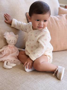 Baby-Bodysuits-Long Sleeve Cotton Gauze Bodysuit, Flowers, for Newborn Babies