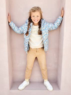 -Lightweight Padded Jacket with Hood & Printed Motifs for Girls