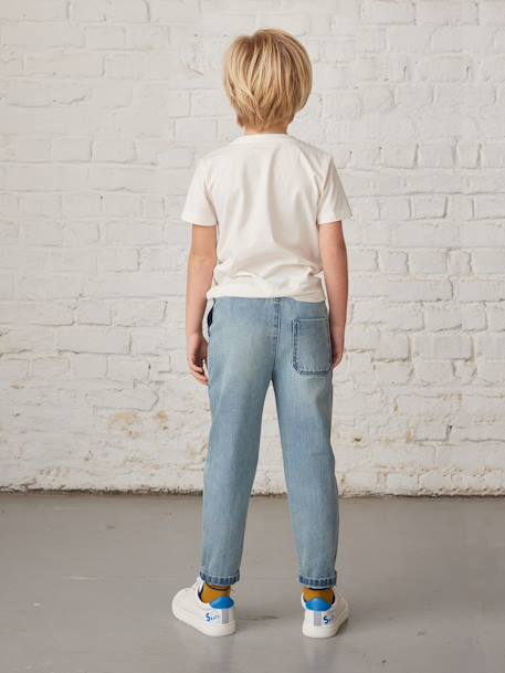 Loose-Cut Straight Leg Jeans, Patches Effect, for Boys bleached denim+double stone - vertbaudet enfant 