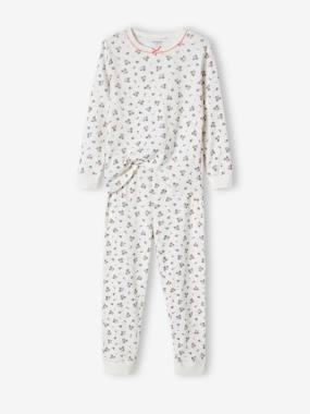 Girls-Nightwear-Rib Knit Pyjamas with Floral Print for Girls