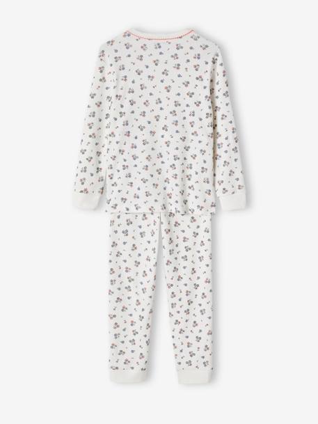 Rib Knit Pyjamas with Floral Print for Girls ecru - vertbaudet enfant 