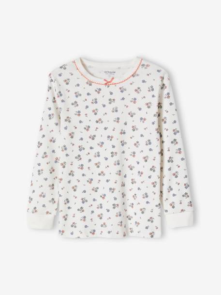 Pyjama fille personnalisable en maille côtelée avec imprimé fleuri écru - vertbaudet enfant 