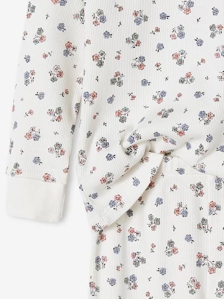 Pyjama fille en maille côtelée avec imprimé fleuri écru - vertbaudet enfant 