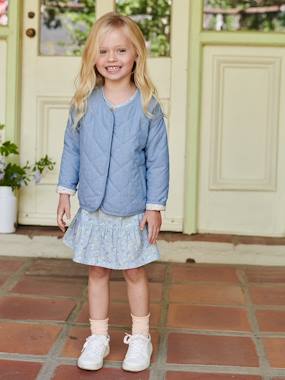 Girls-Padded Chambray Jacket, Floral Lining, for Girls