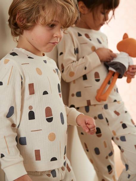 Pyjama côte plate imprimé géométrique écru - vertbaudet enfant 