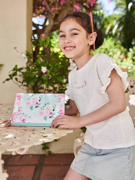 Top with 'Adorable' Embroidery & Smocked Short Sleeves ecru - vertbaudet enfant 