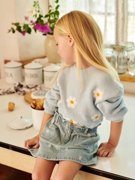Denim Skirt with Floral Embroidery, for Girls double stone - vertbaudet enfant 