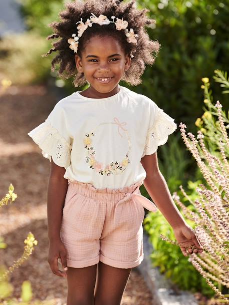 T-Shirt with Crown & Iridescent Details, for Girls ecru - vertbaudet enfant 