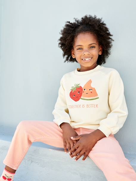 Fruity Sweatshirt for Girls ecru+pale pink - vertbaudet enfant 