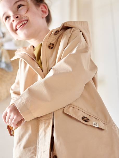 Hooded Trench Coat, Midseason Special, for Girls beige+khaki - vertbaudet enfant 
