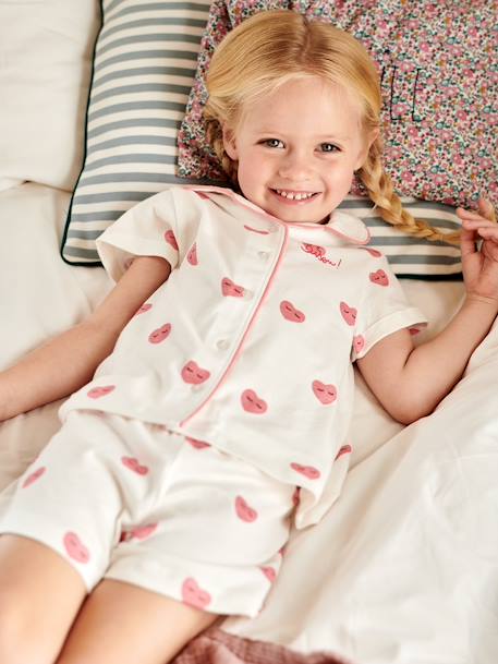 Pyjamas with Hearts & 'Bisou' Print for Girls ecru - vertbaudet enfant 
