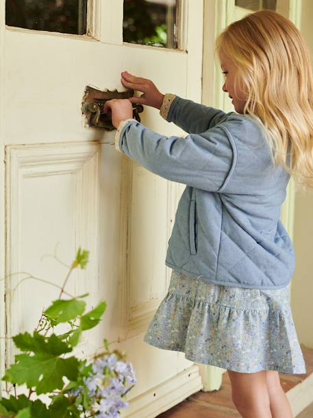 Padded Chambray Jacket, Floral Lining, for Girls double stone - vertbaudet enfant 