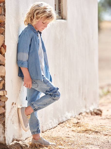 Chemise en jean garçon avec empiècements contrastés stone - vertbaudet enfant 