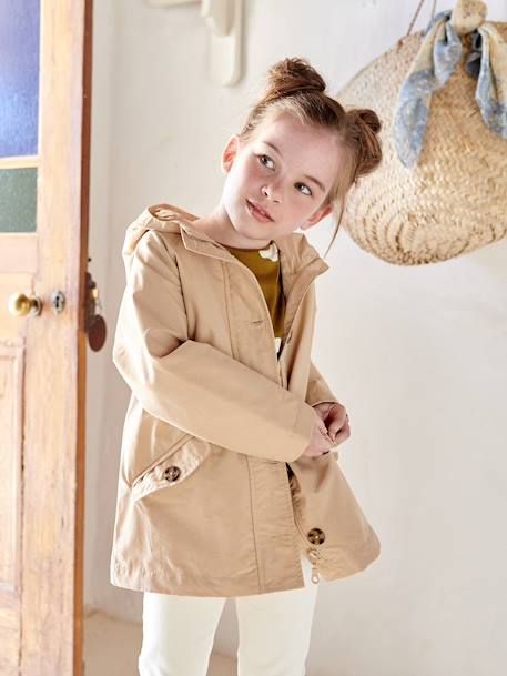 Hooded Trench Coat, Midseason Special, for Girls beige+khaki - vertbaudet enfant 