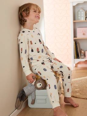 Boys-Nightwear-Plain Rib Knit Pyjamas with Geometric Print, for Boys